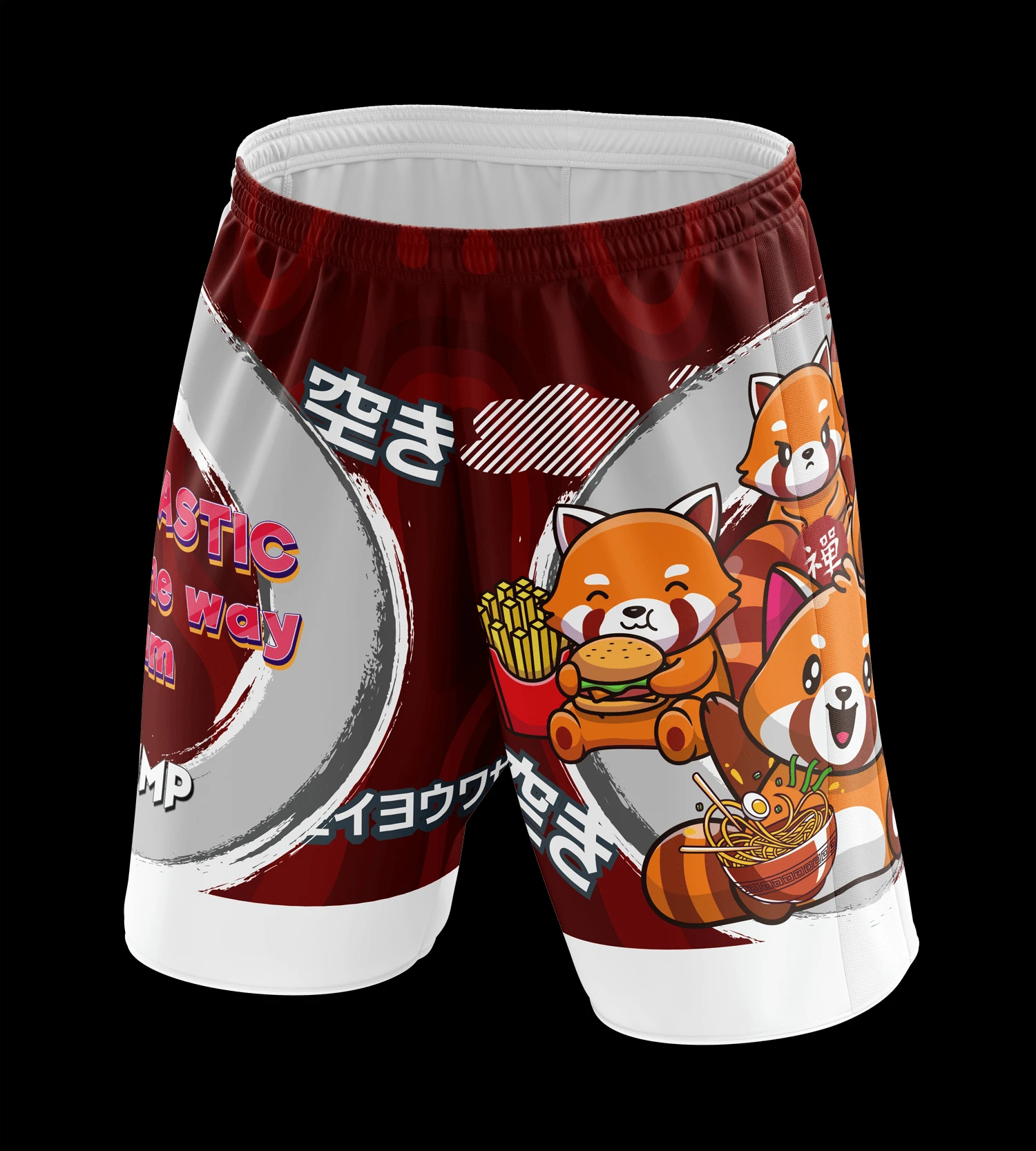 

Panda Fast Food Japanese Text Print Casual Quick Dry Shorts Family Matching Oversized Pants Suitable for Daily Wear and Training