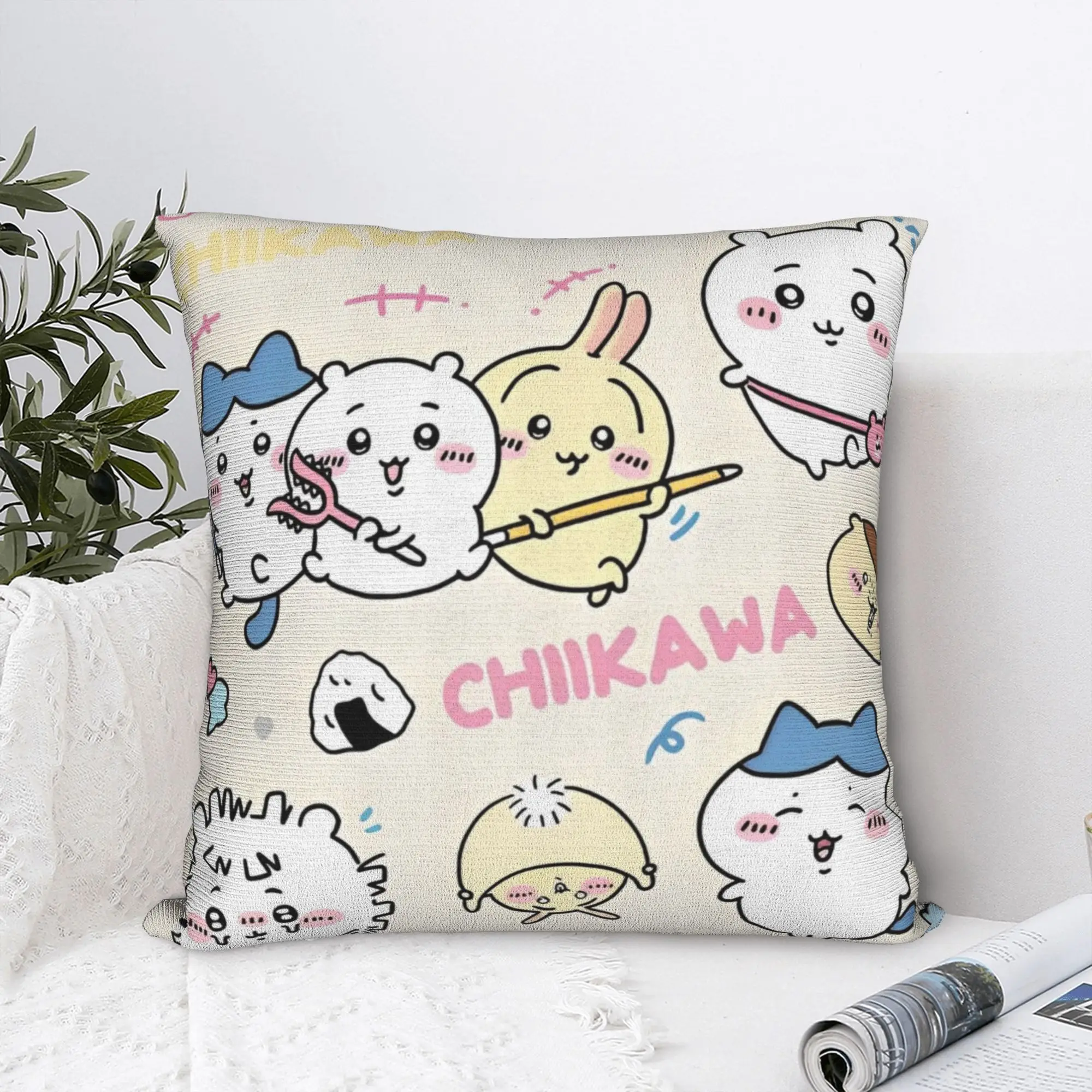 Chiikawa Catoon Square Pillow Cases  Cushion Covers Customized Polyester Decor Pillowcase for Sofa 40x40cm