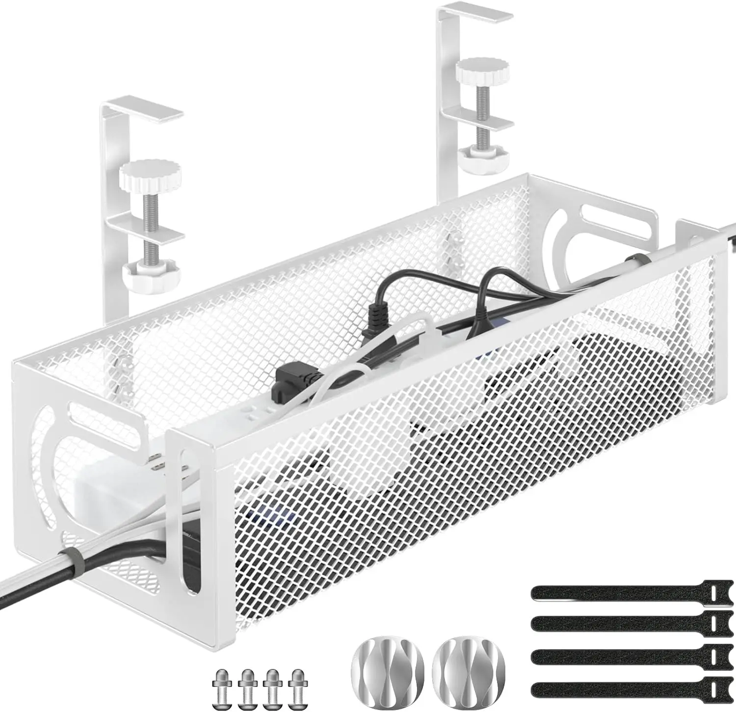 

15.7'' Steel Under Desk Cable Management Tray, No Drill Wire Organizer Rack (White)