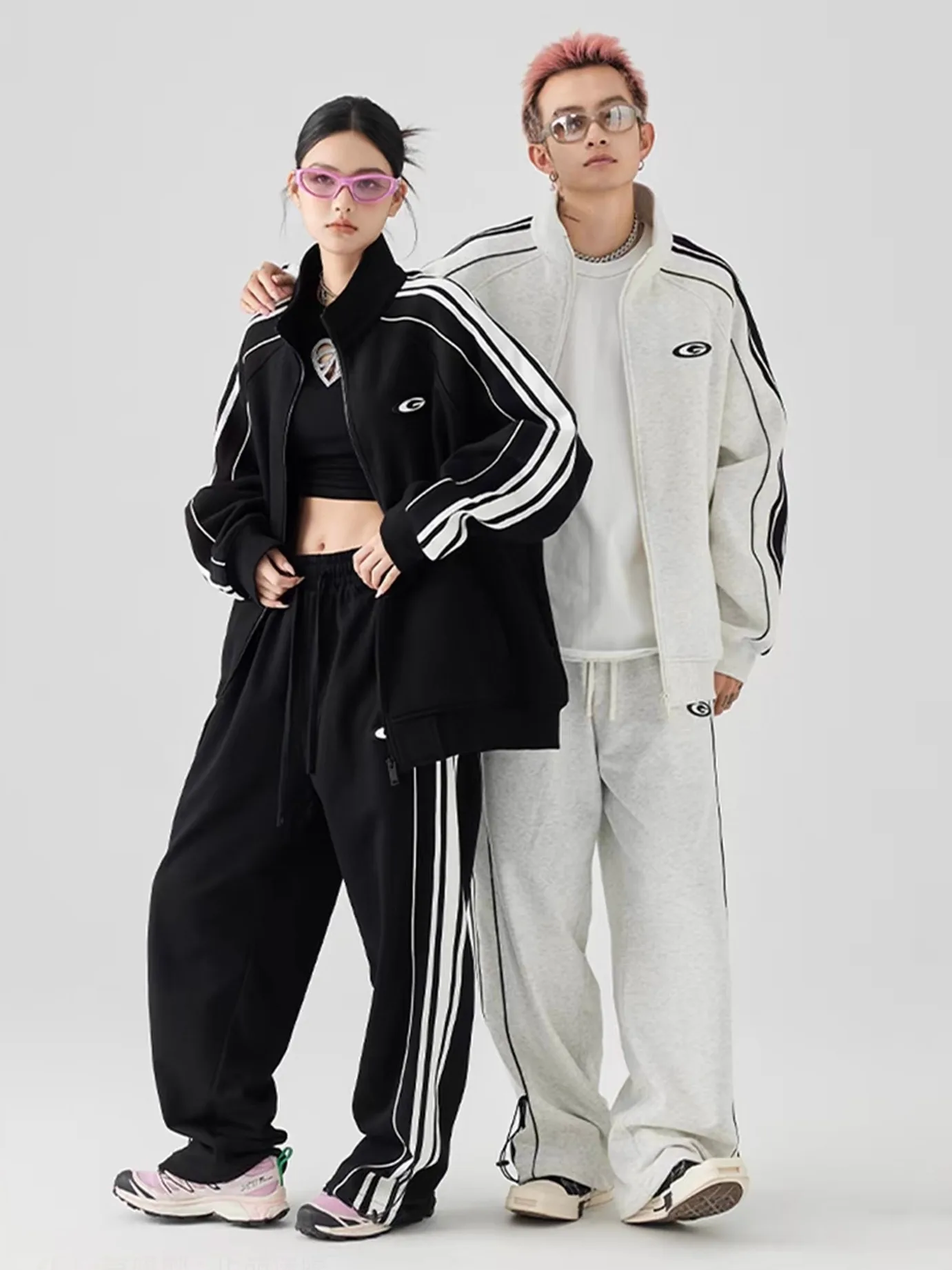 

Spring New Sle Couple Casual Sportswear Set American Trendy Hoodie And Pants Two Pieces Set Long Sve Cotton Blend Fabric