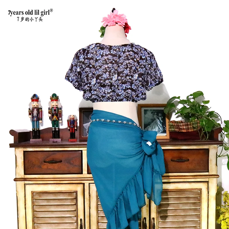 여성용 벨리댄스 의상 집시 쉬폰 버블 숏 랜턴 슬리브 탑 HEE14