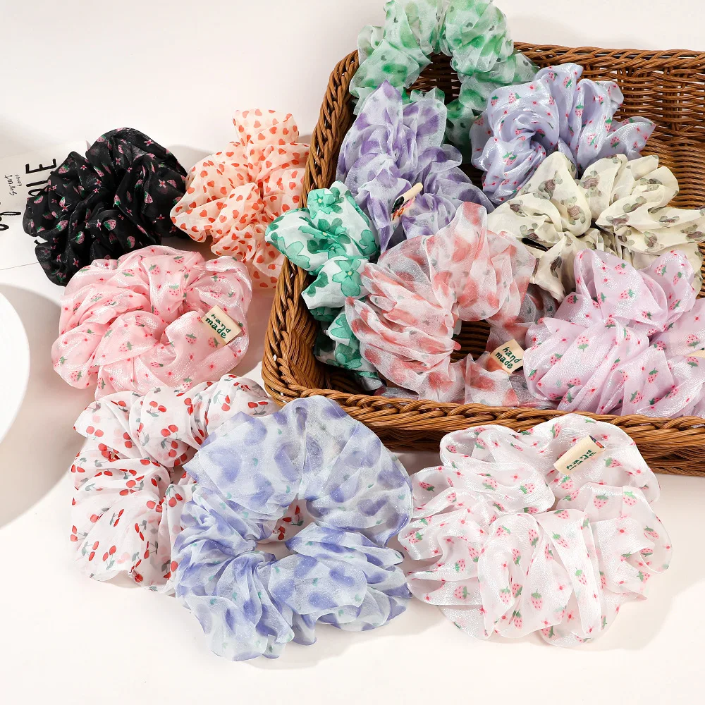 

Wholesale Oversized Printed Chiffon High Elastic Hair Rope For Sweet Girls Fashion Fabric Scrunchies Hair Accessories