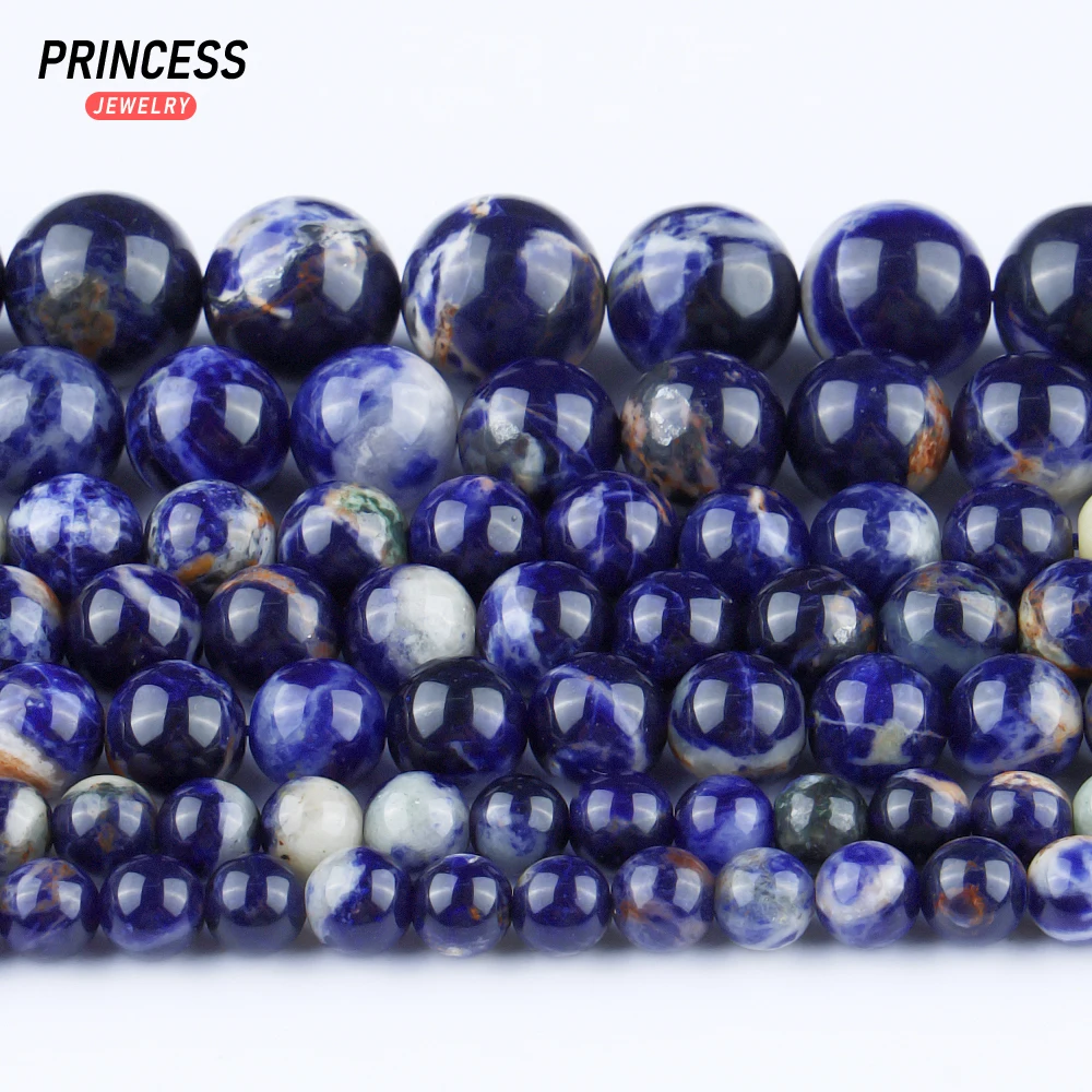 

A+ Natural Brazil Blue Sodalite Blue Vein Stone Beads for Jewelry Making Bracelet Necklace DIY Accessories 15" strand Wholesale