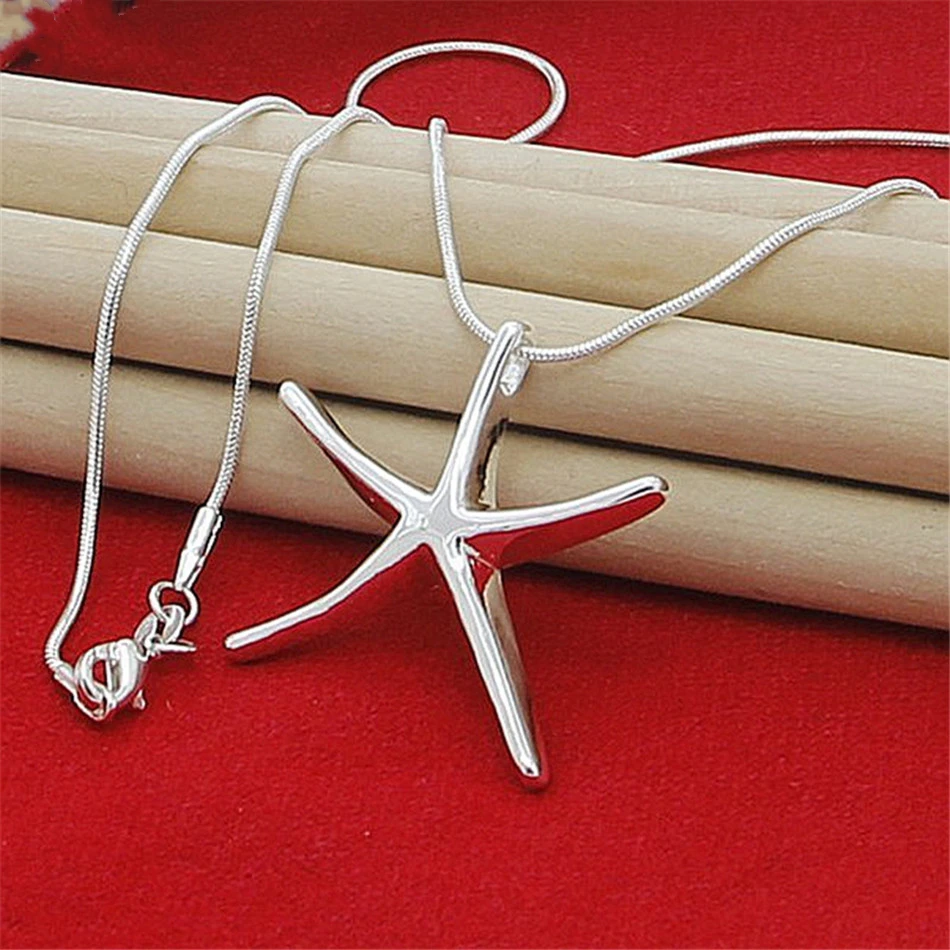 Hot 40-75cm 925 Sterling Silver Fine Designer Star Starfish Necklace Jewelry Fashion Cute Chain Women Lady Wedding Accessories