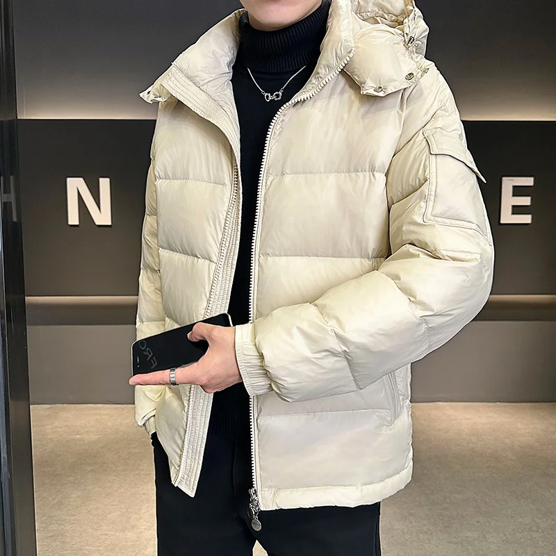 Winter Hooded Parker Waterproof Thick Men's Warm Long Sleeved Down Jacket with Glossy Down for Couples Fashionable Trendy Jacket