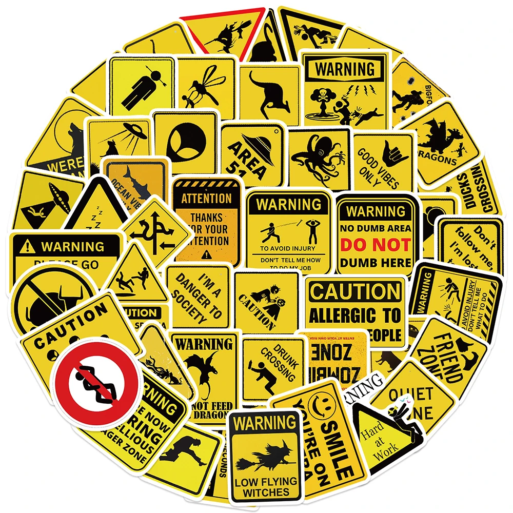 10/30/50pcs Funny Warning Sign Stickers Cool Cartoon Decals Decoration Toy DIY Motorcycle Luggage Helmet Graffiti Sticker