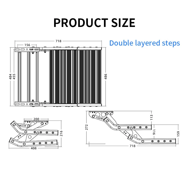Gradino per Camper RV da 484mm con Luce LED, Antiscivolo, Manuale, Pieghevole a Doppio Strato per Roulotte, Campeggio e Rimorchi da Viaggio