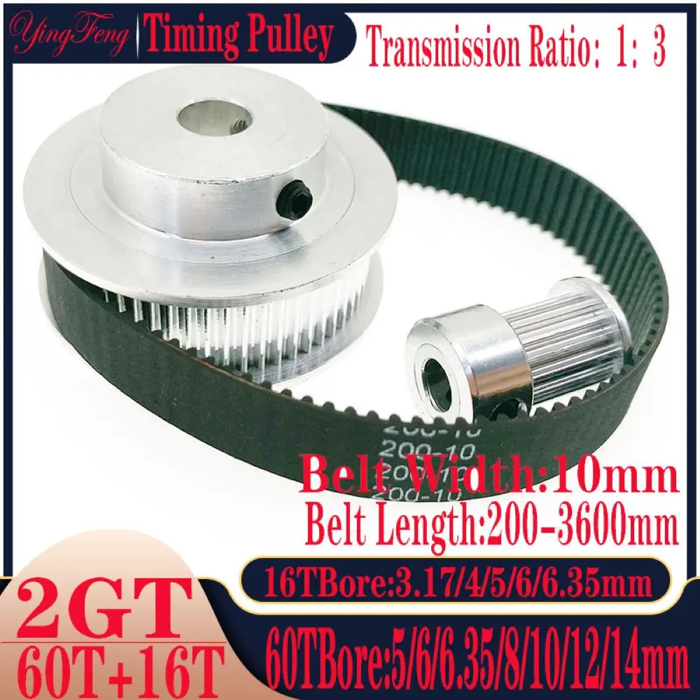 

2GT 2M 16 60Teeth GT2 3:1 Timing Pulley Belt Set Bore 5-14mm Belt Width 10mm Tensioning Wheel Synchronous Pulley Belt Kit