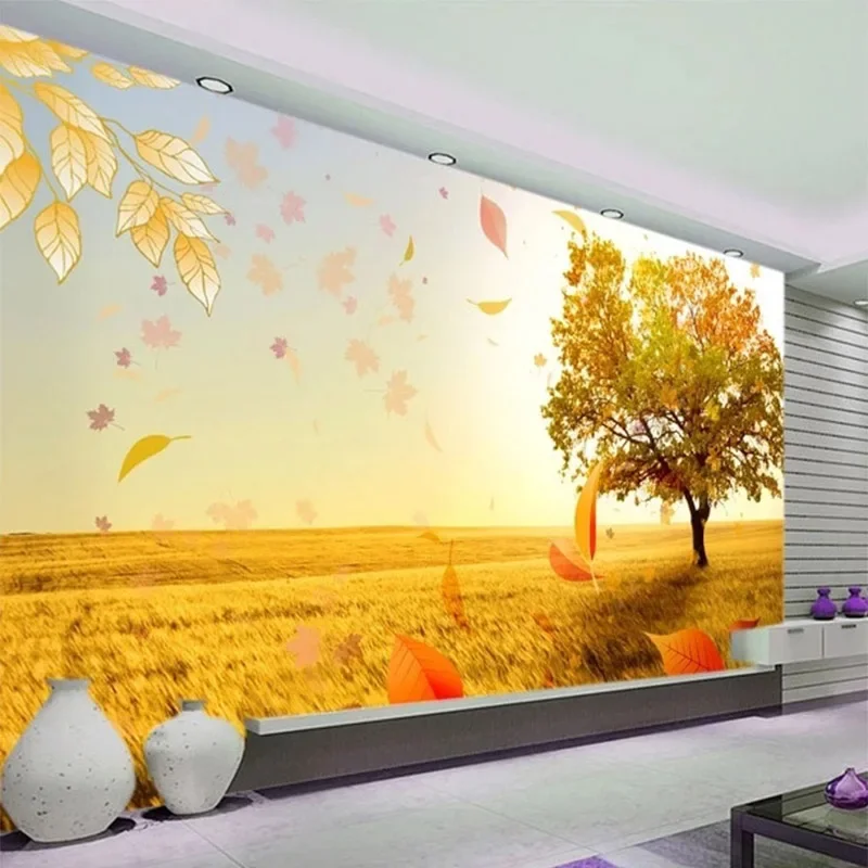 Custom Photo Wallpaper 3D Golden Autumn Landscape Leaves Mural Living Room TV Sofa Bedroom Background Wall Decor Papel De Parede