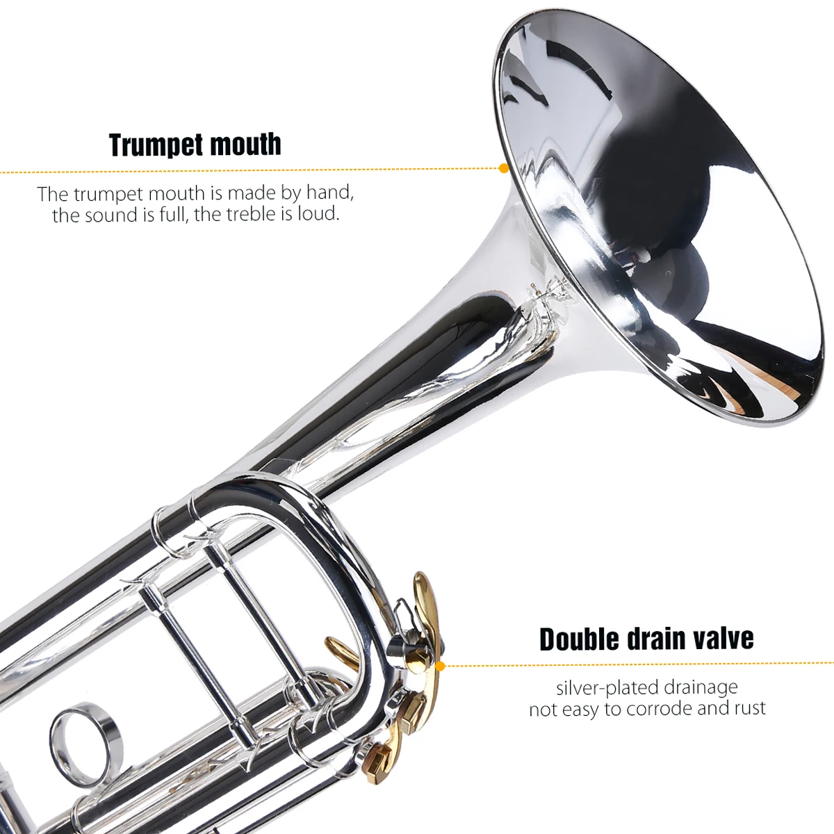 Prefessional Bb Trumpet Brass Material Silver-Plated Surface Beautiful Shell Buttons Wind Instrument with 5C Mouthpiece