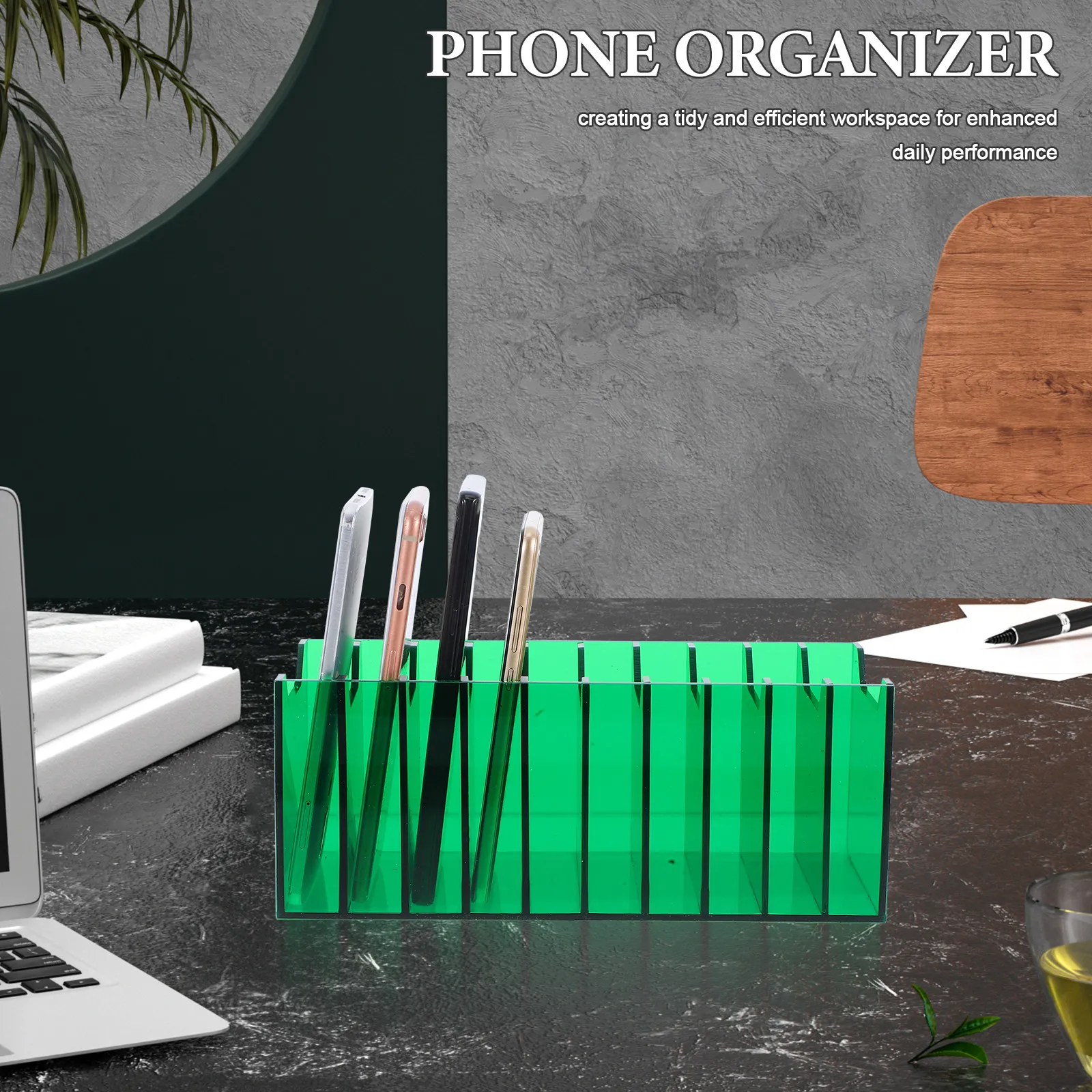 

10-Grid Transparent Acrylic Phone Organizer Desktop Storage Box for Office Classroom Meeting Room Remote Control Holder