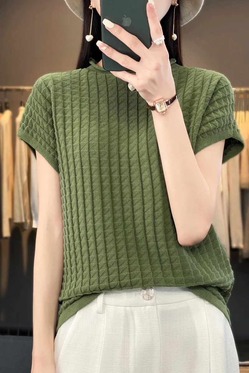 100% Cotton Woman\'s Tees Summer Thin T-Shirt Jumper Sweater Female Pullover Sleeveless Half Turtleneck Knitted Tops Blouse Shirt