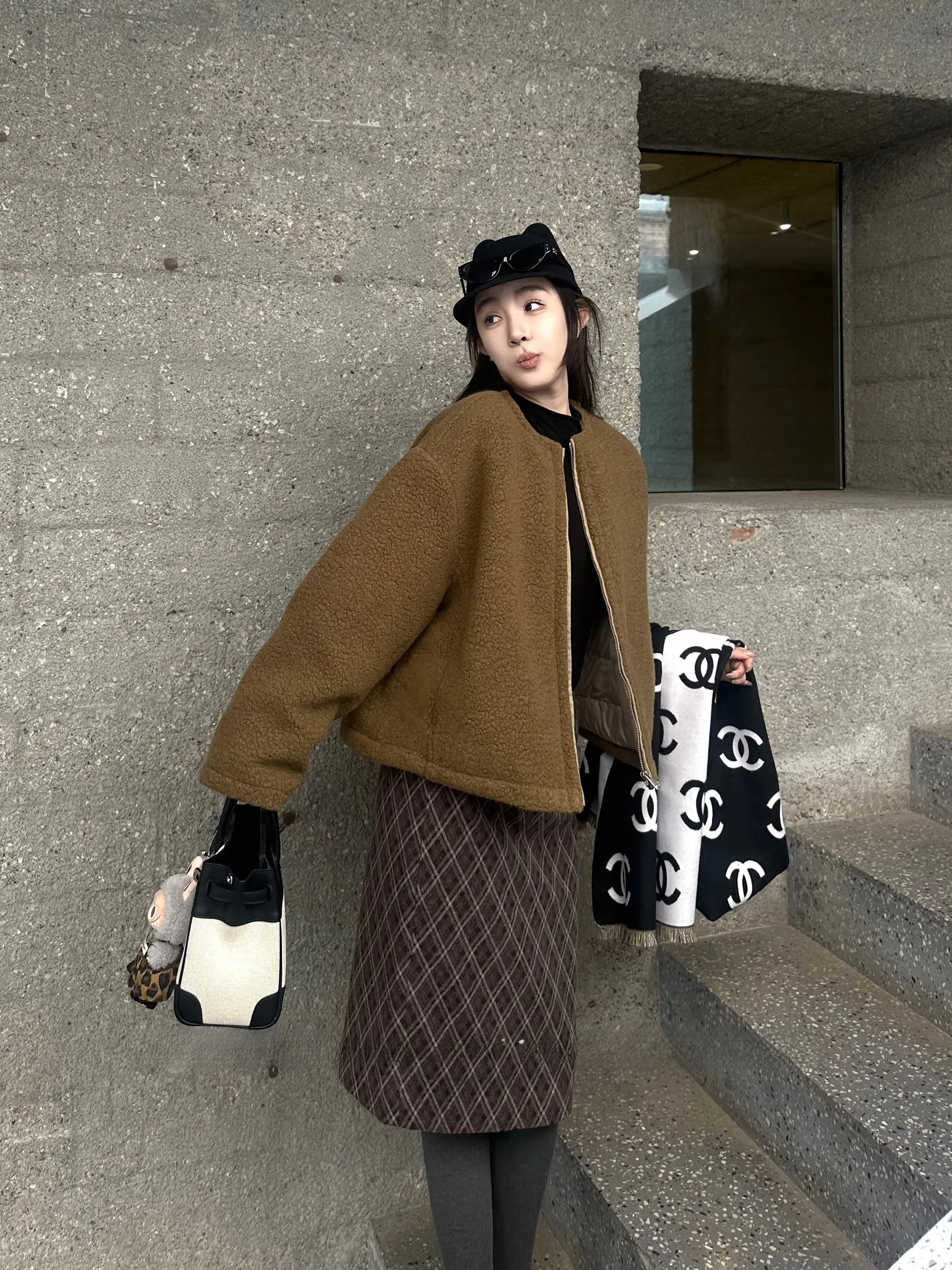 

Zoe Anymore Korean Sle Woolen Plaid Casual Straight Leg Slimming f Skirt Women's mid Waist H-ape Winter Faion