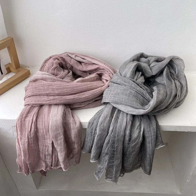 2024 Newest Women Solid Color Patchwork pattern Cotton Scarf Shawls