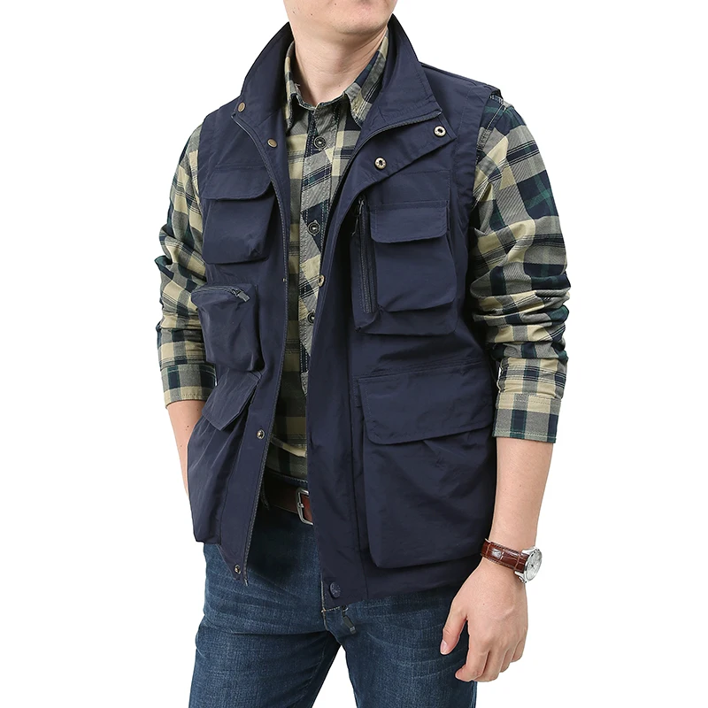 Men Waistcoat Vest Jacket Many Pocket Male Sleeveless Coat 5XL Vest Travel Outdoor Photographer Fishing Hiking Jackets Clothes