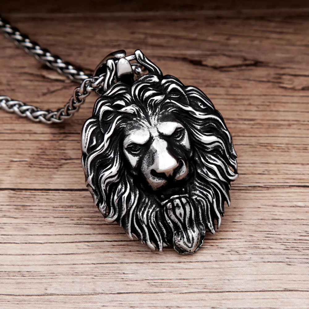 Pendentif Lion Vintage Unique en acier inoxydable pour hommes, Punk Hip Hop, collier de motard Animal, amulette, bijoux à la mode, cadeau, livraison directe