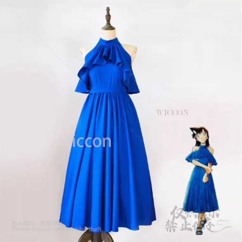 أزياء أنيمي المحققين راشيل ران مور موري 30th فستان سهرة أزرق فاخر بدون أكمام باروكات نسائية مخصصة