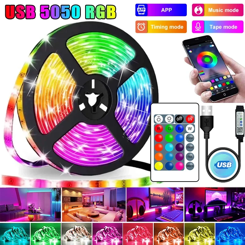 

LED Strip for Room Decoration TV Backlight Bluetooth Remote LED 1m 2m 3m 4m 5m RGB Tape LED Strip Light 5050 Color for Christmas