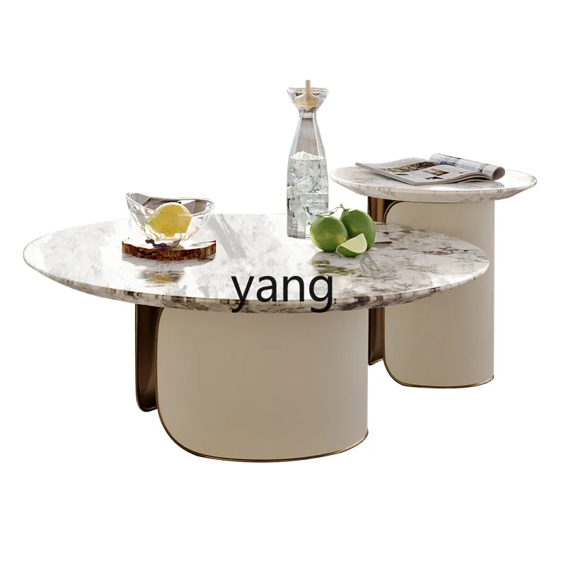 CX original minimalist light luxury, high-end large flat-layer marble round coffee table size combination