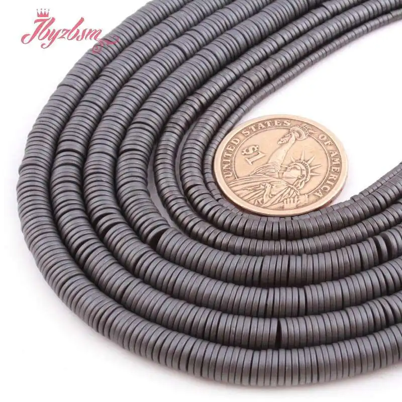 

1x2,1x4,1x6mm Black Frost Heishi Hematite Natural Stone Spacer Beads For DIY Women Men Necklace Bracelet Jewelry Making 15"