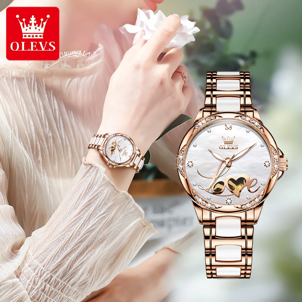 OLEVS Brand Fashion Heart-Shaped Hollow  Mechanical Watch for Women Waterproof Luxury Ceramics Watches Womens Relogio Feminino