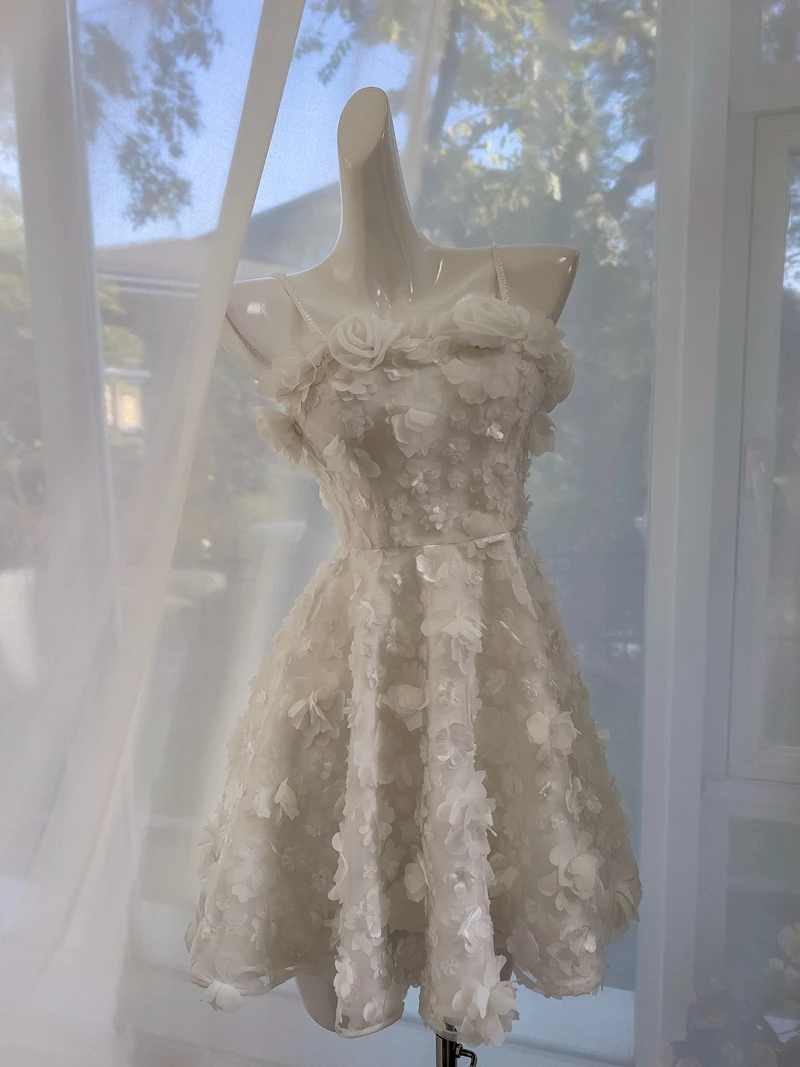 

Ele Белое платье с открытыми плечами и 3D цветочным дизайном для празднования дня рождения Юбка Princ Sle с высокой талией