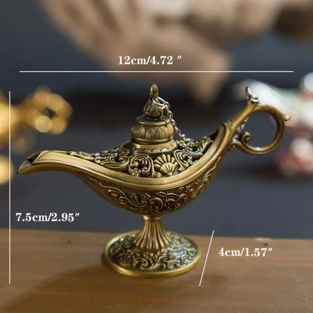 Lámparas de genio mágico de Aladino, 12cm(4,7 "), quemadores de incienso huecos raros clásicos, lámpara de aceite de deseos Retro, regalo de decoración del hogar