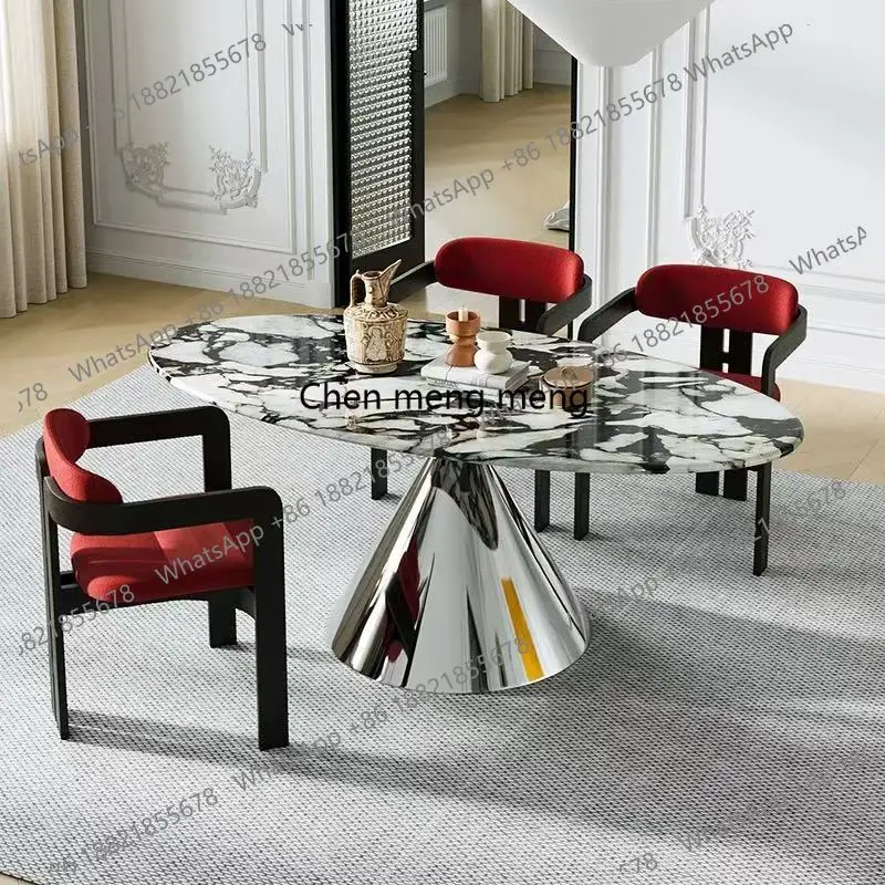 

Italian light luxury marble flying saucer dining table household oval simple high-end dining table and chairs