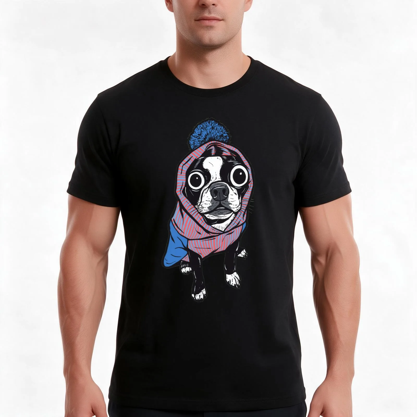 Boston Terrier Sweater Hoodie T-Shirt, Summer Casual Cotton Tee, Oversized Streetwear Tops, Vintage Graphic Print, 100% Cotton