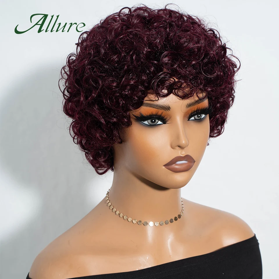 Jerry Curly Human Hair Wigs for Black Women 10 inch Short Pixie Afro Kinky Curly Wig With Bangs Brown Colored Hair Wigs Allure - Image 5