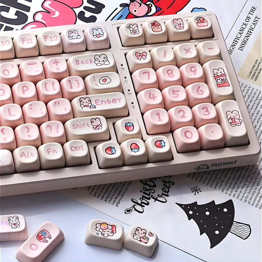 

144 Key Snack Bunny Keycaps MOA Profile GMK PBT Cute Cartoon Keycaps for mechanical keyboard sublimation keycaps