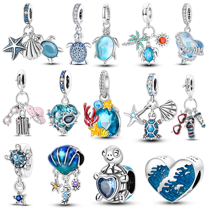 New Summer Ocean Silver Plated Sea Turtle Starfish Shell Fit Original Bracelet DIY Woman Jewelry