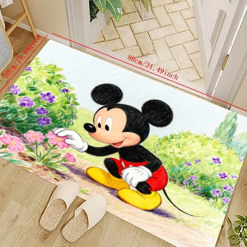 

1 шт., напольный коврик с изображением Микки Мауса Диснея, сбора цветочных садовых сцен, 50x80 см (19,68x31,49 дюйма), нескользящий моющийся коврик, так