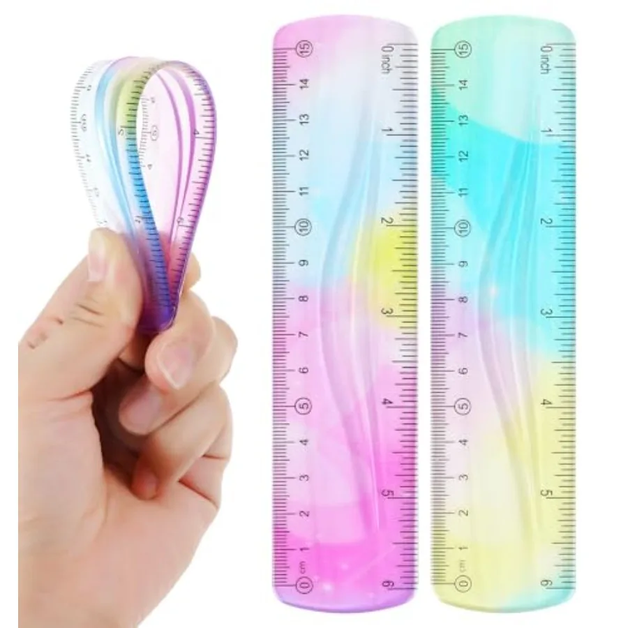 School office use: plastic bendable 6-inch rulers gradient colors shatterproof soft edge flexible for kids and adults