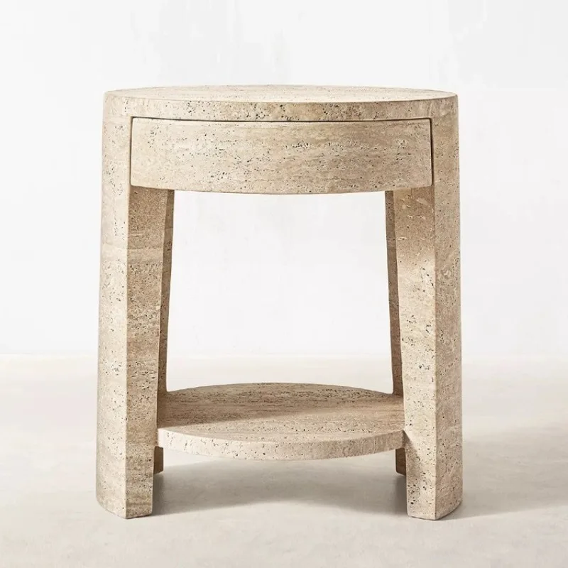 

Nordic Natural Travertine with Drawers Bedside Table Living Room Creative Art Sofa Side Table Bedroom
