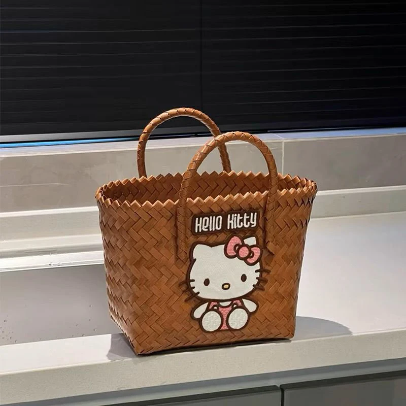 

Sanrio Hello Kitty Handmade Cute Handheld Basket Portable Cartoon Bag Creative Travel Accessories Dopamine Retro Decoration Gift