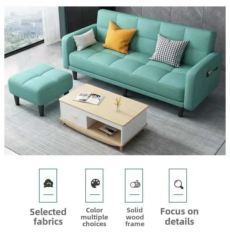 Minimalist Muji Style Fabric Folding Sofa Bed in Studio Living Space