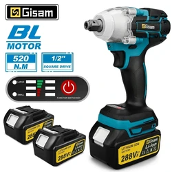 Gisam 520n.M Brushless Electric Impact Wrench 1/2 In Lithium-Ion Battery For Automotive Repair For Makita 18v Battery Pins