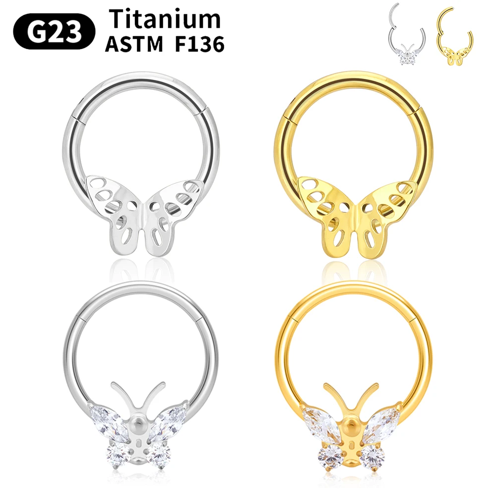 G23 titanio Pircing naso anello corpo farfalla gioielli per le donne 1 pz orecchini a cerchio moda ASTM F136 Labret Lip