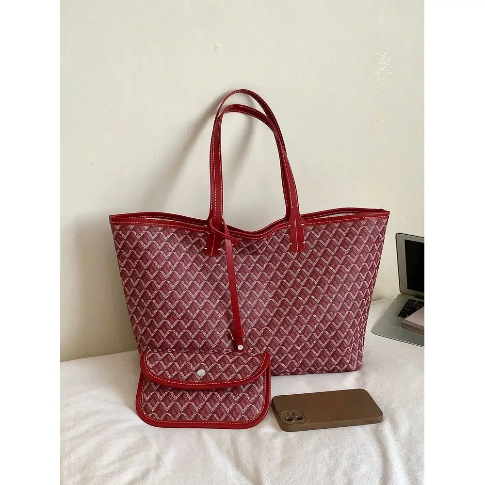 

2026 New 2Piece Set European American Fashion Monogram Colorblock Large Capacity Tote Bag Travel Bag Shopping Bag Suitable For
