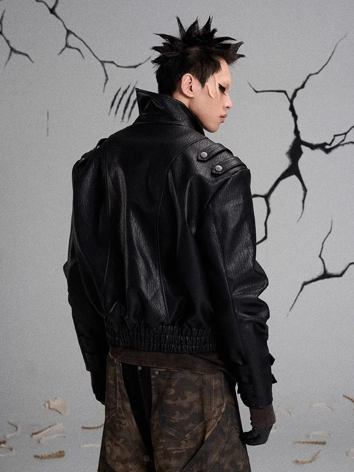 Men's Black PU Leather Jacket Spring Autumn Zipper Streetwear