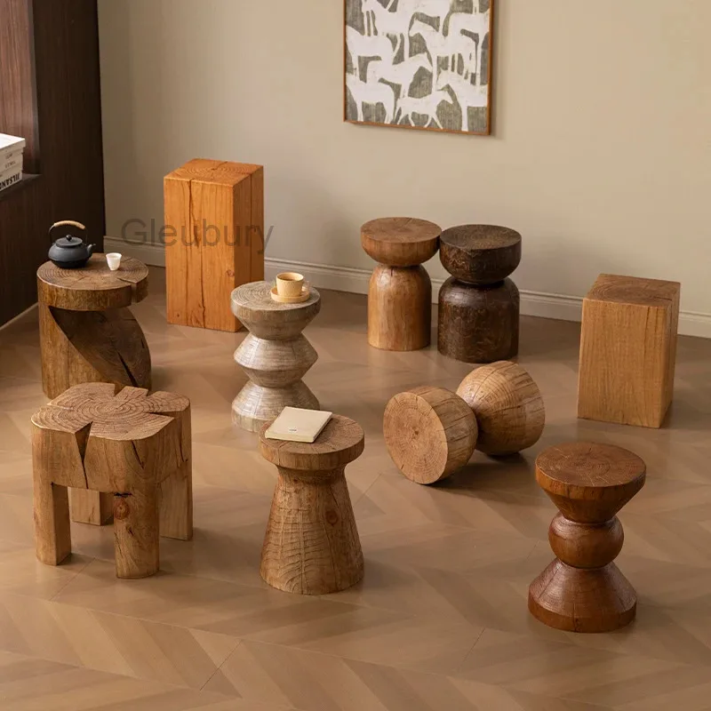 Multipurpose Log Stool, Rustic End Table & Shoe Changing Ottoman, Solid Wood Stump Seat for Vacation Rentals and Living Room