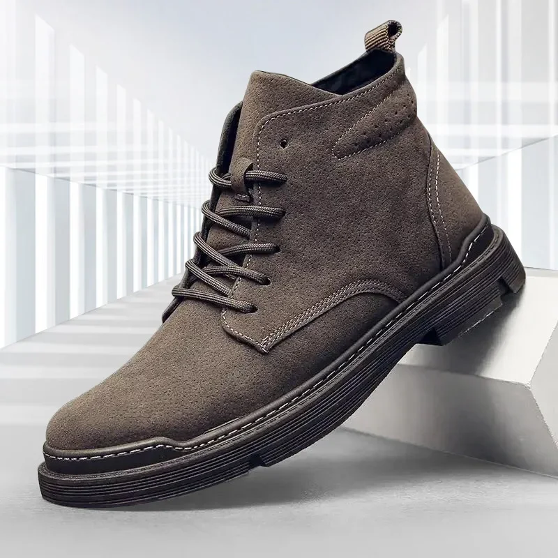 Men's High-top Boots Retro Suede Casual Shoes Classic Lace Up Mens Ankle Boots Plush Warm Winter Boots for Men Botas Para Hombre