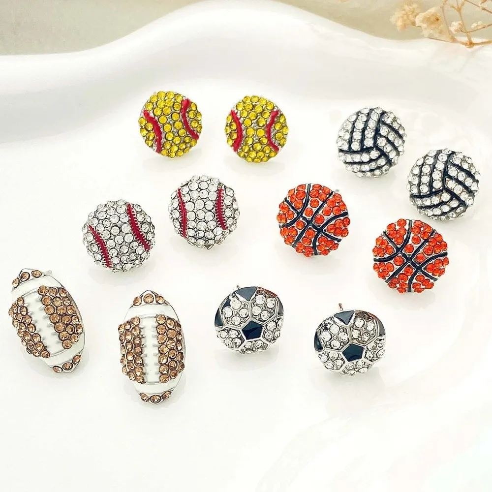 Rhinestone Sporty Alloy Stud Earrings Football Basketball Soccer Rugby Football Ear Studs Sports-Inspired Embellishments