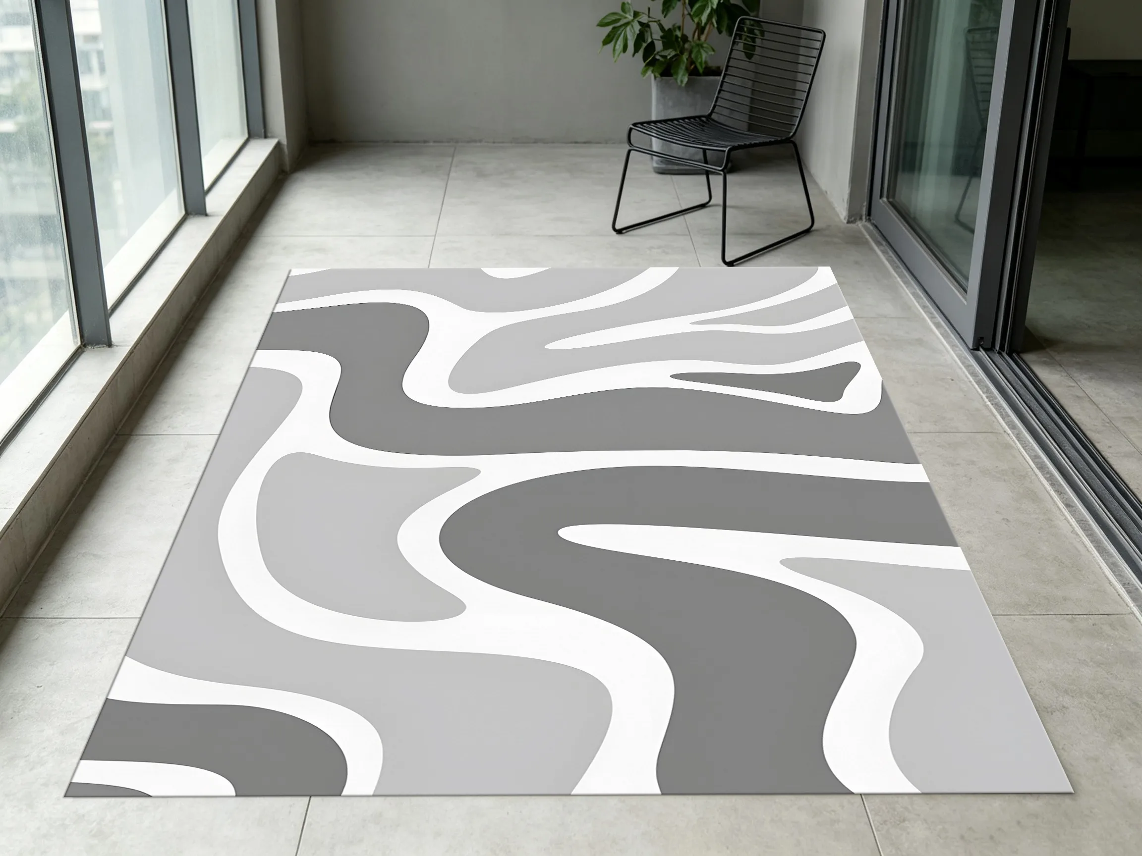 2D Large Rug Gray Irregular Streamlined Stripes Minimalist Stylish Style Living Room Bedroom Home Decor