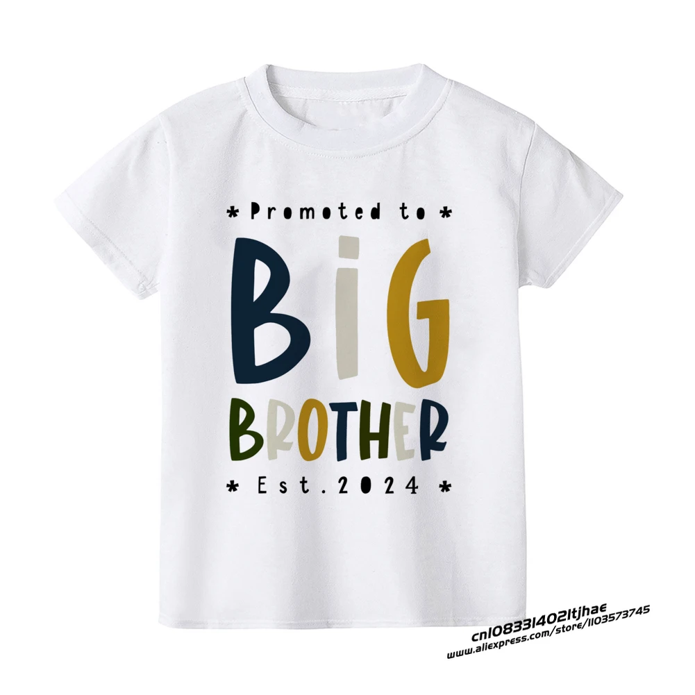 Promoted To Big Brother 2024 Dinosaur Print T-shirt Baby Announcement T Shirt Girls Outfit Tops Toddler Tshirt Summer Clothes