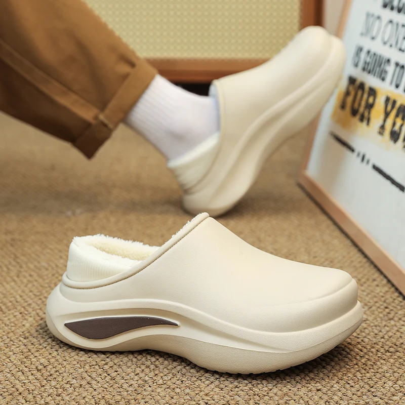 

New Lightweight Fleece Warm Large-sized Solid Color Casual Thick-soled Couple's Home Silent and Anti-slip Cotton Slippers