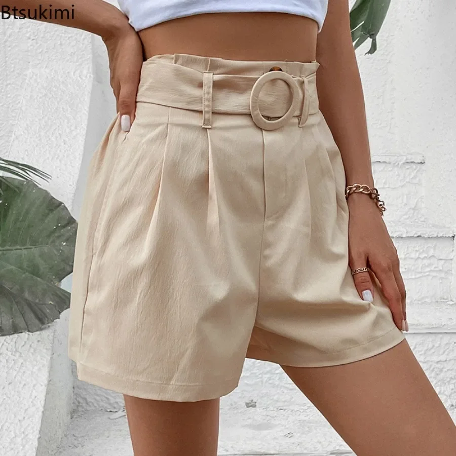 Nuevo 2025 pantalones cortos de pierna recta de cintura alta para mujer, pantalones cortos informales sueltos de verano, pantalones cortos de moda que combinan con todo para mujer, pantalones cortos para ir al trabajo diario