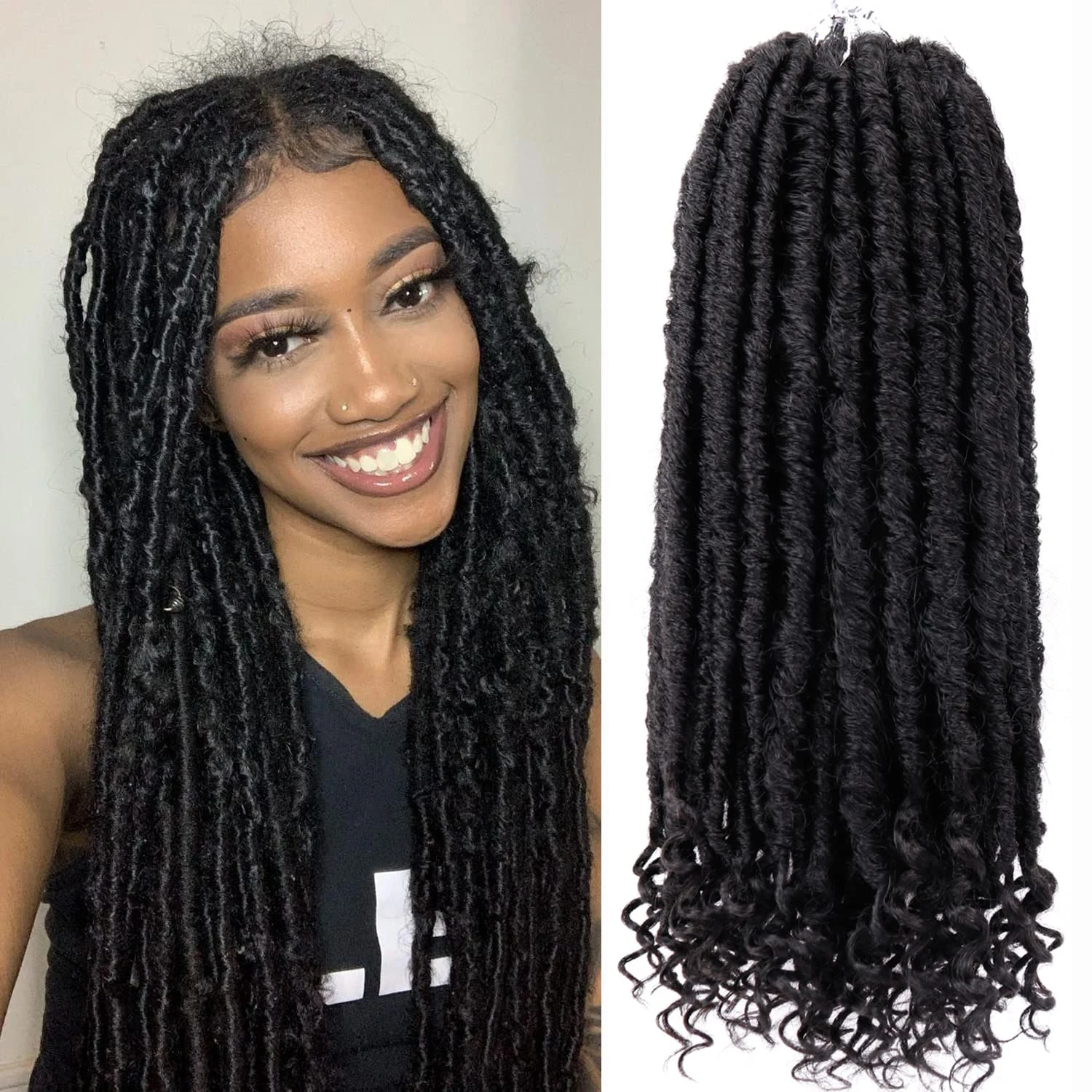 6Packs Goddess Locs Gehaakt Haar 18 Inch Recht Faux Locs Gehaakt Haar voor Vrouwen, Synthetisch Gehaakt Voorgelust Krullend Haar