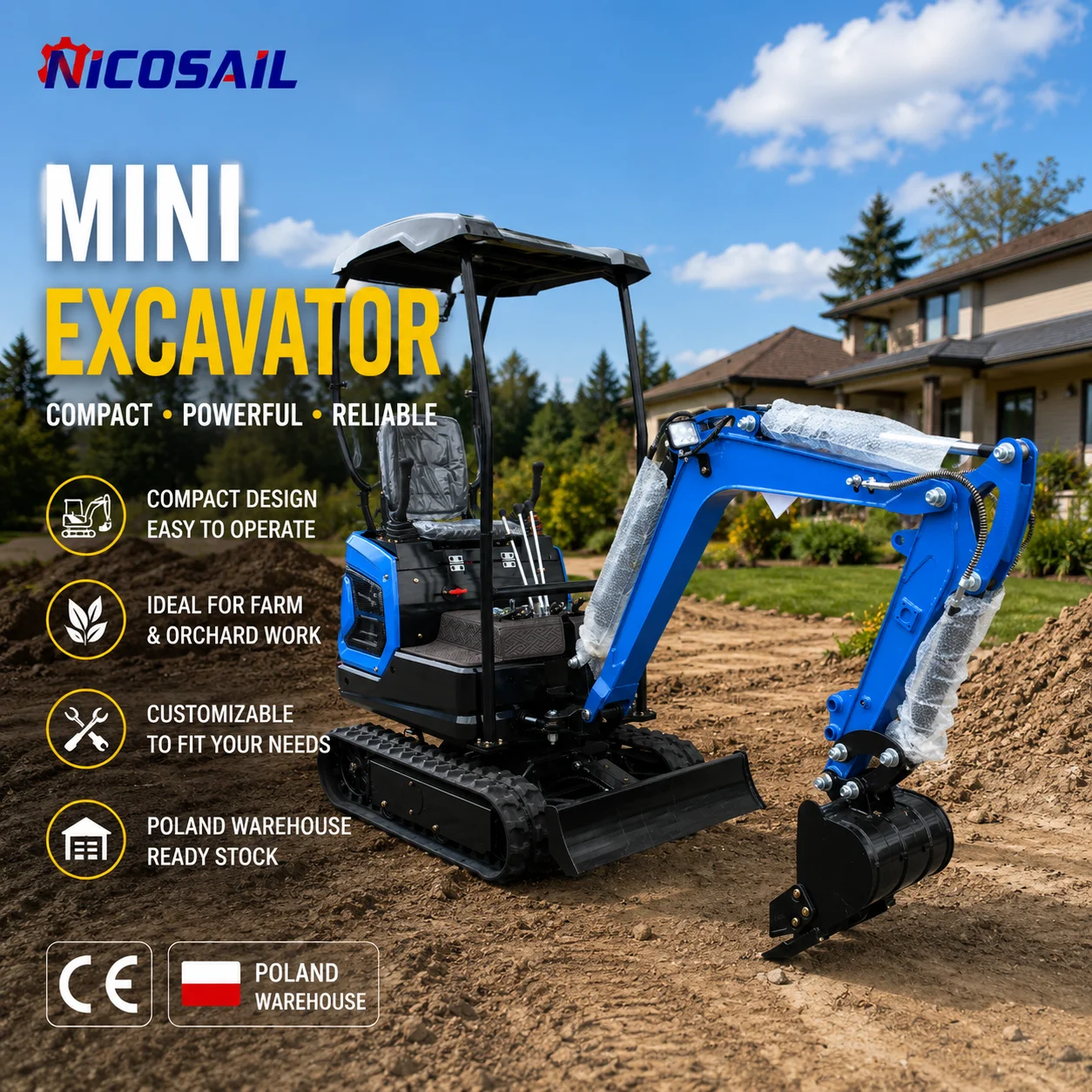 Custom Mini Crawler Excavator Hydraulic Digger for Farm Orchard Construction Poland Warehouse Ready Stock